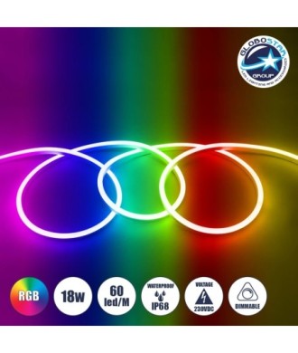 GloboStar® 999-0245 OVALE 120° Degree Neon Flex Epistar LED SMD 5050 1m 18W-m 60LED-m 1260lm-m 120° DC 230V Αδιάβροχη IP68 RGB Dimmable Μ100 x Π2.6 x Υ1.7cm